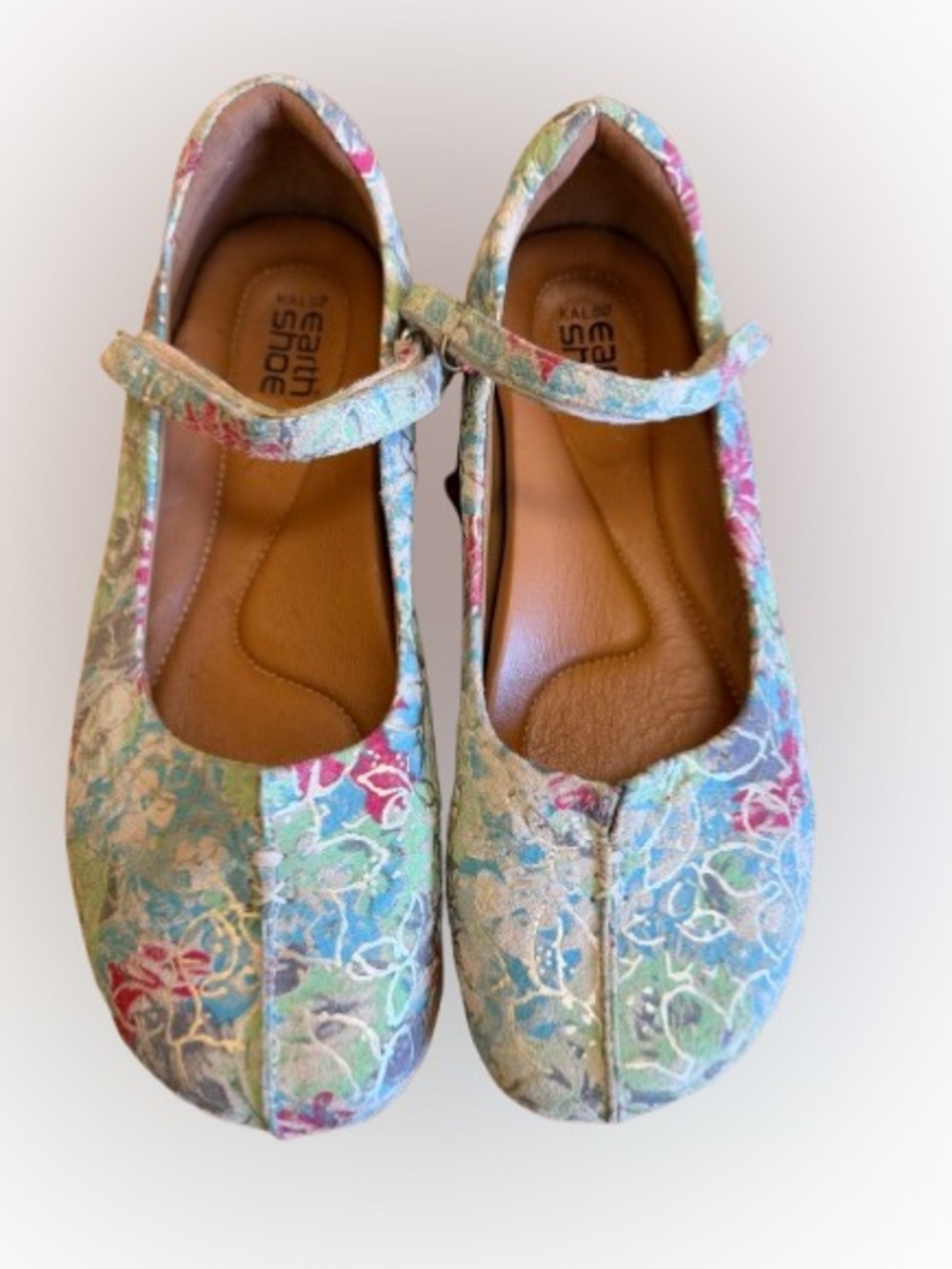 Earth Kalso Solar Mary Jane Flats Size 8 Floral Multi Leather Comfort Shoes